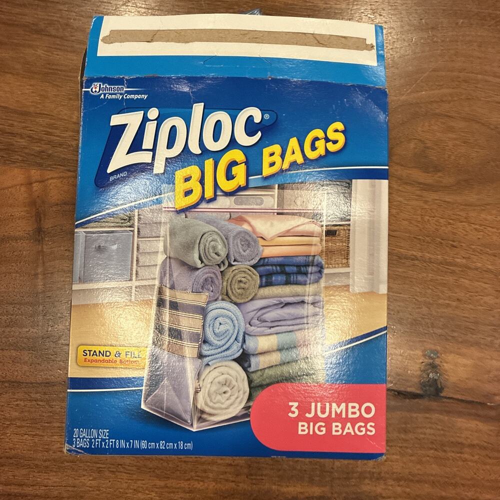 2 ZIPLOC BIG BAGS 20 Gallon Size Stand & Fill Large SC Johnson 15x15x7 In.